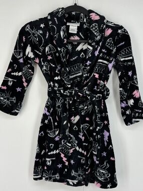 Friends TV Series Kids Small Wrap Bathrobe Black Fleece Novelty Print Tie Belt
